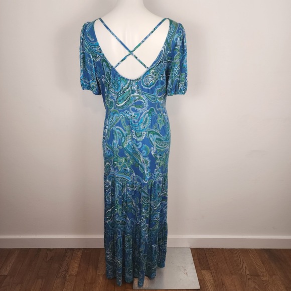 BODEN NWT Cutout Back Jersey Soft Stretch Blue Paisley Maxi Dress Size US 14 - Picture 3 of 9
